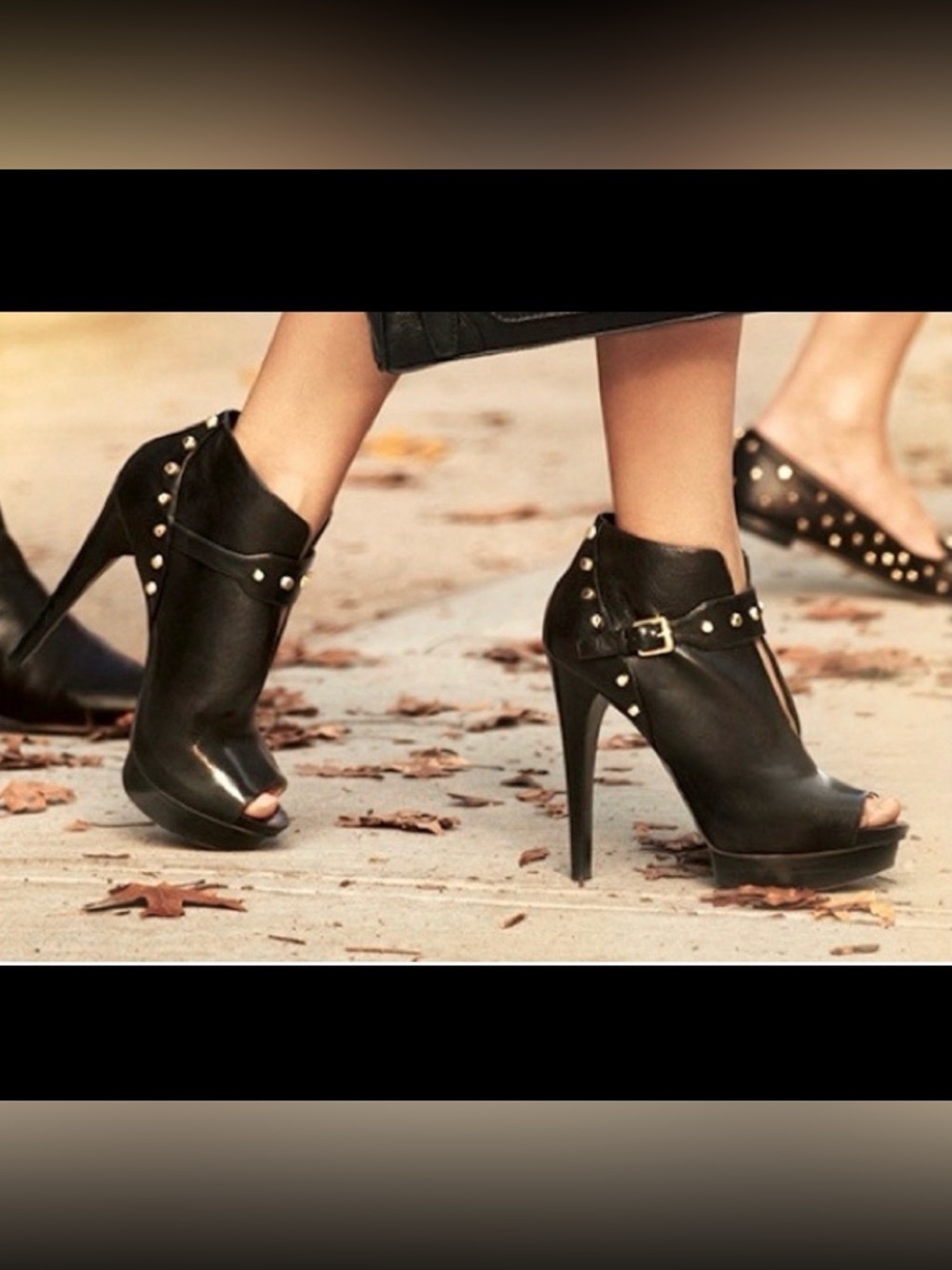 Vamp peep toe stiletto black leather booties by Michael Kors, Size 9